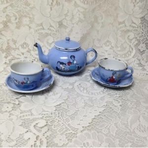 Antique, Rare, Germany, Sky Blue  Enamelware, 6pc Childs Tea Set